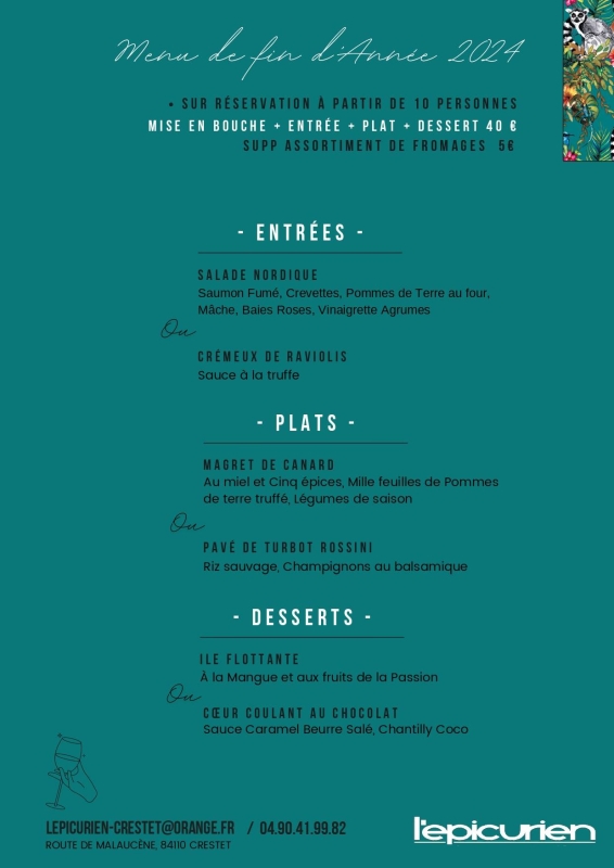 Menus groupes de fin d'année - L'Epicurien - restaurant CRESTET - Restaurant traditionnel
